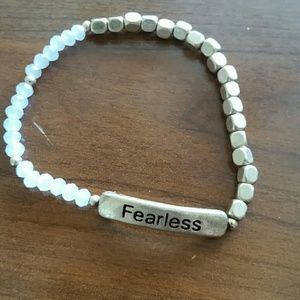 "Fearless" Rose Gold & White Crystal Beaded Stretch Bracelet